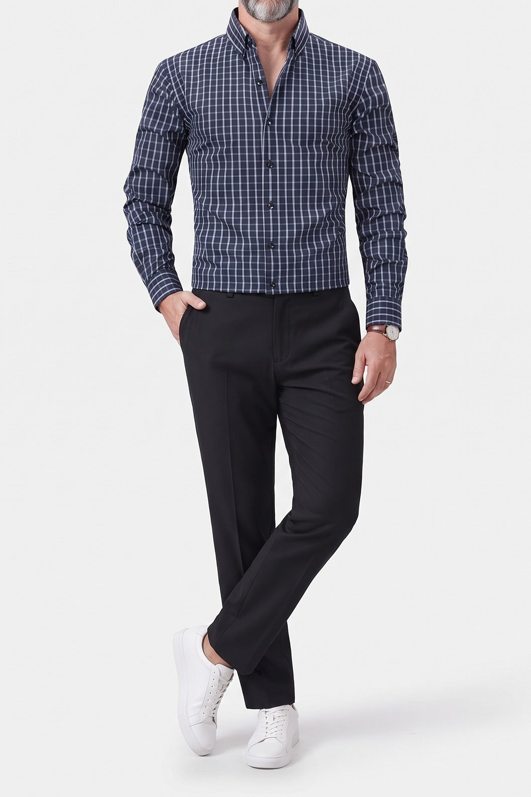 Herren Hemd-Hose-Set | Business-Casual — Marineblau — Vorderansicht — am Modell