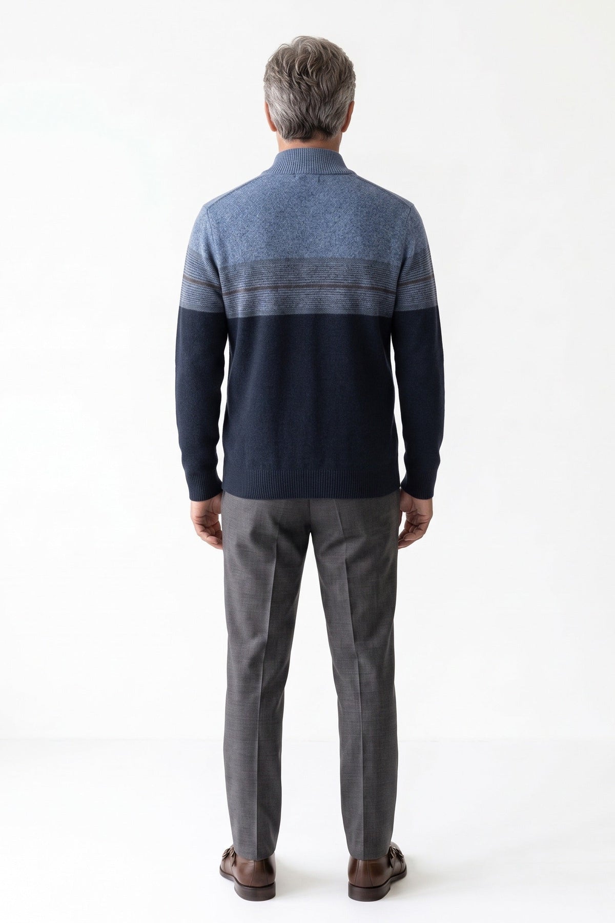 Herren Troyer-Pullover mit Stehkragen und Farbblock-Design – 4