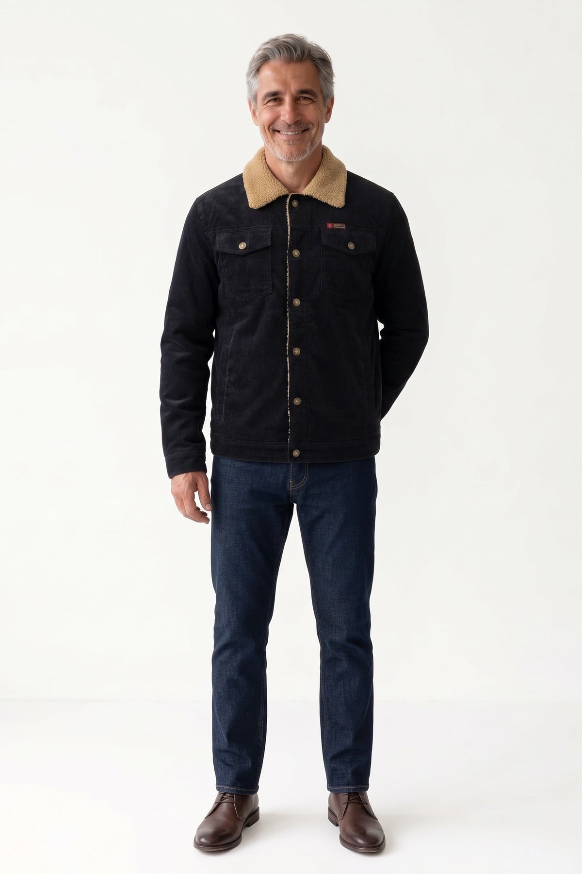Herren Ranch-Jacke mit Kontrastkragen und durchgehendem Knopfverschluss – 6