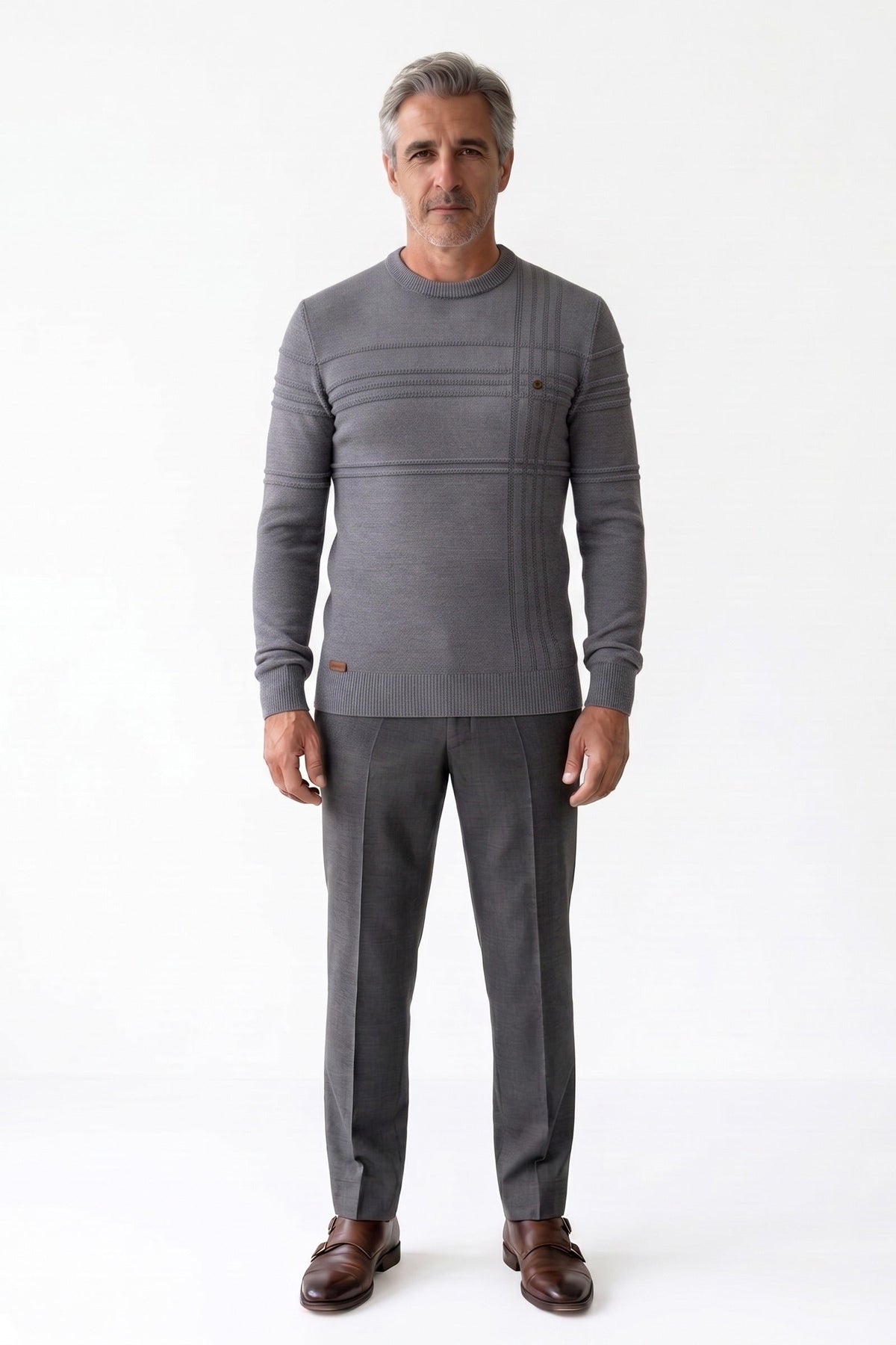 Herren Strickpullover mit gerippten Bündchen und Streifendetail an Schulter und Brust – 10