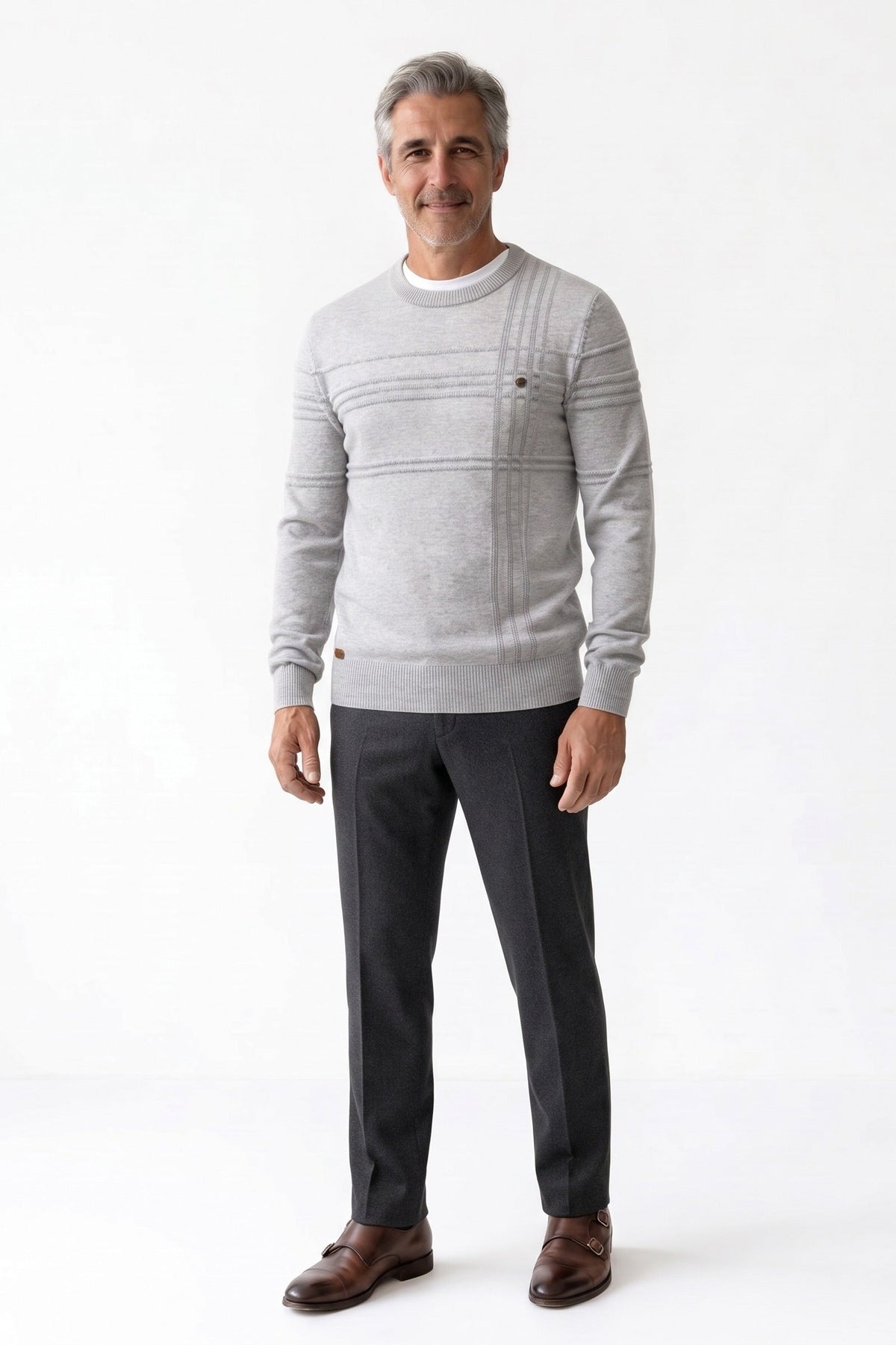 Herren Strickpullover mit gerippten Bündchen und Streifendetail an Schulter und Brust – 16