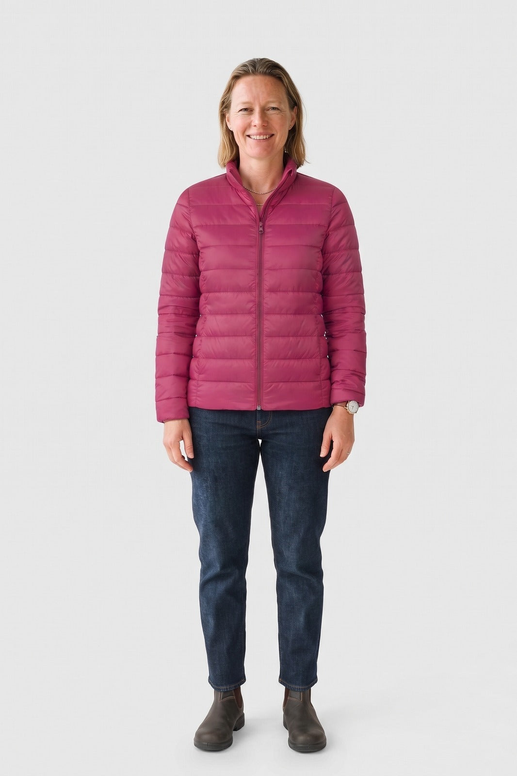 Damen Steppjacke | Schmale Passform — Rosa — Vorderansicht — am Modell