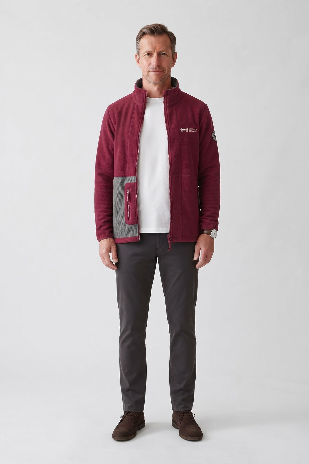 Herren Fleecejacke | Sportlicher Look — Rot — Vorderansicht — am Modell