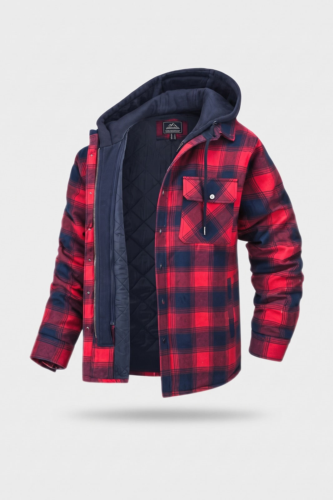 Herren Kariertes Hemdjacke | Mit Kapuze — Rot — Packshot