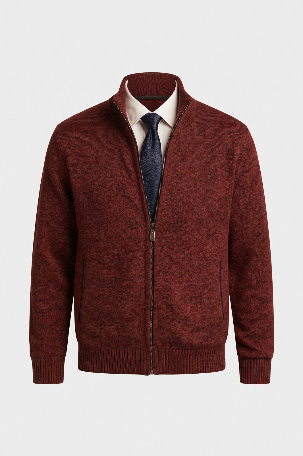 Herren Strickjacke | Stehkragen — Rot — Packshot