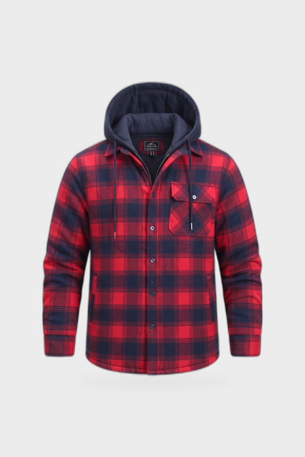 Herren Kariertes Hemdjacke | Mit Kapuze — Rot — Produktansicht