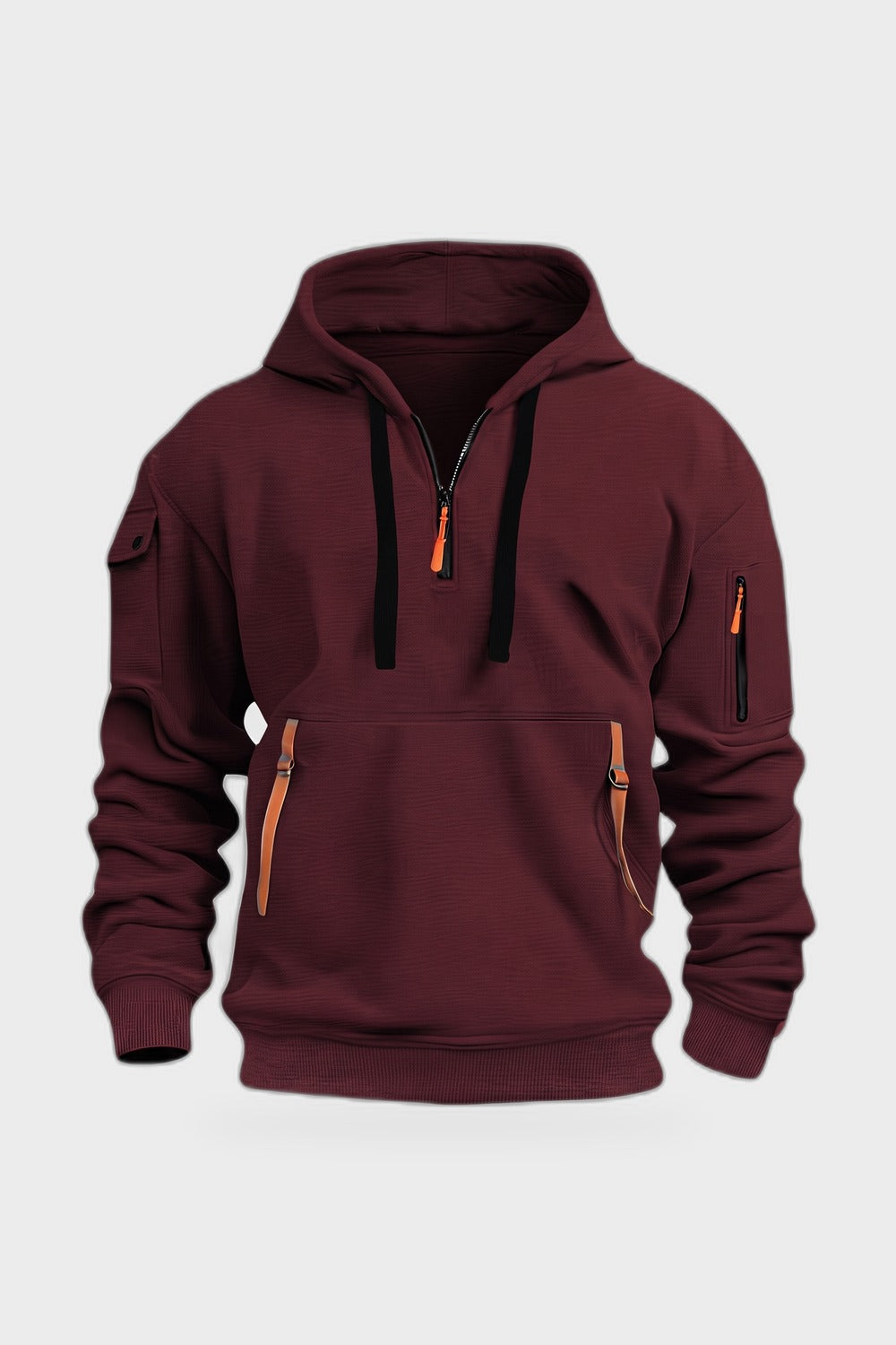 Herren Kapuzenhoodie | Taschen — Rot — Produktansicht
