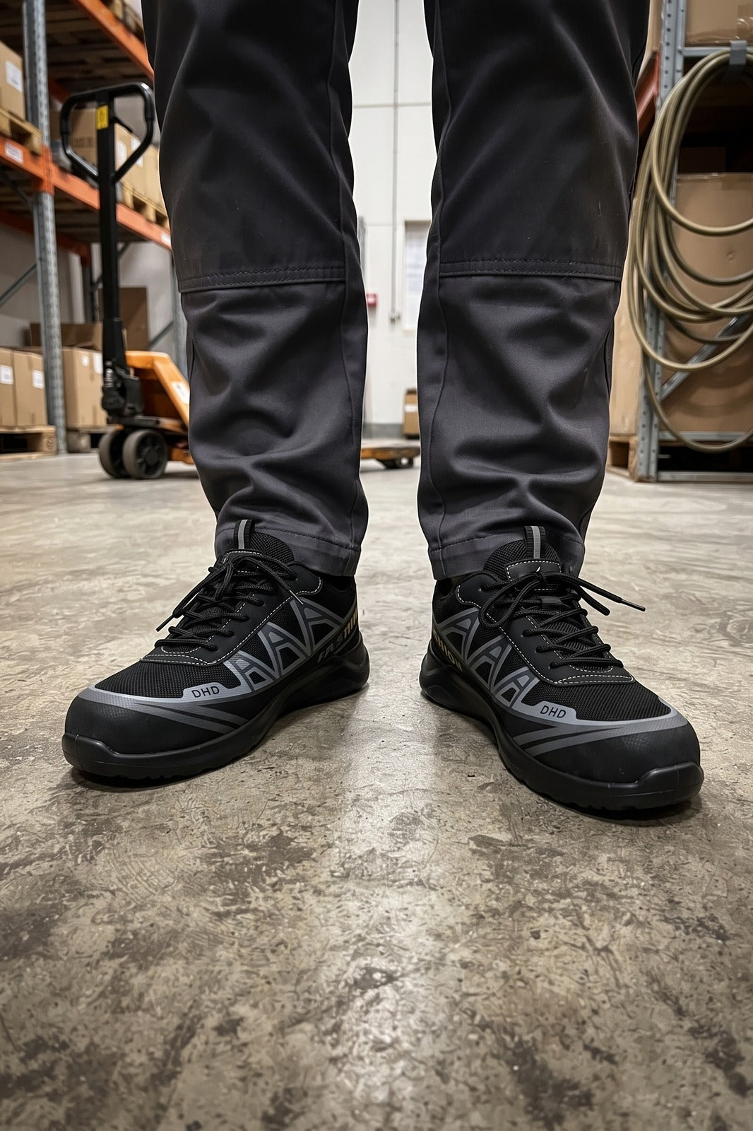 Herren Sicherheitsschuh S3 | Sportlicher Look — Schwarz Grau — shoe_worn — am Modell