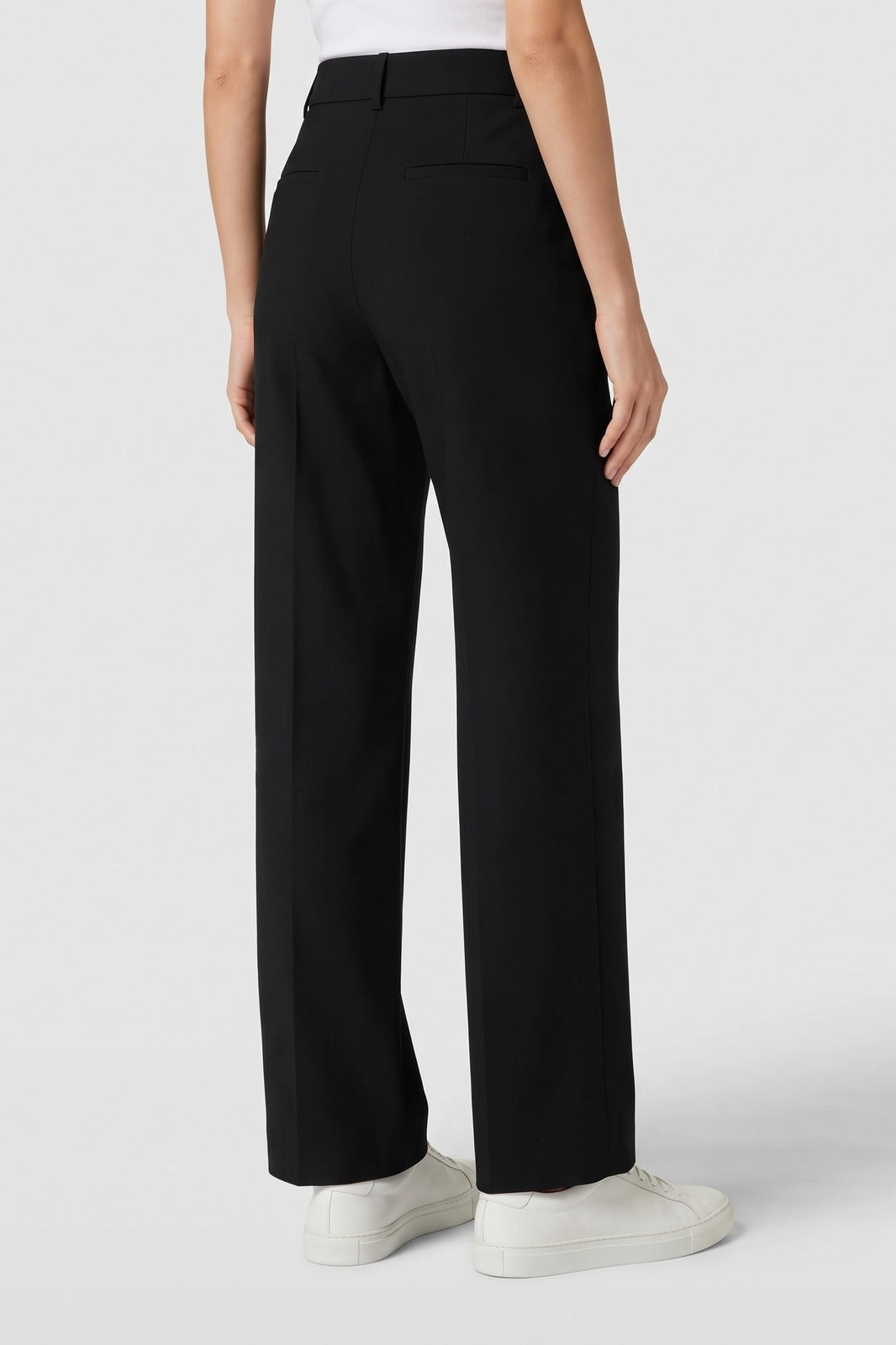 Damen Elegante Stoffhose | Gerades Bein — Schwarz — Rückansicht — am Modell