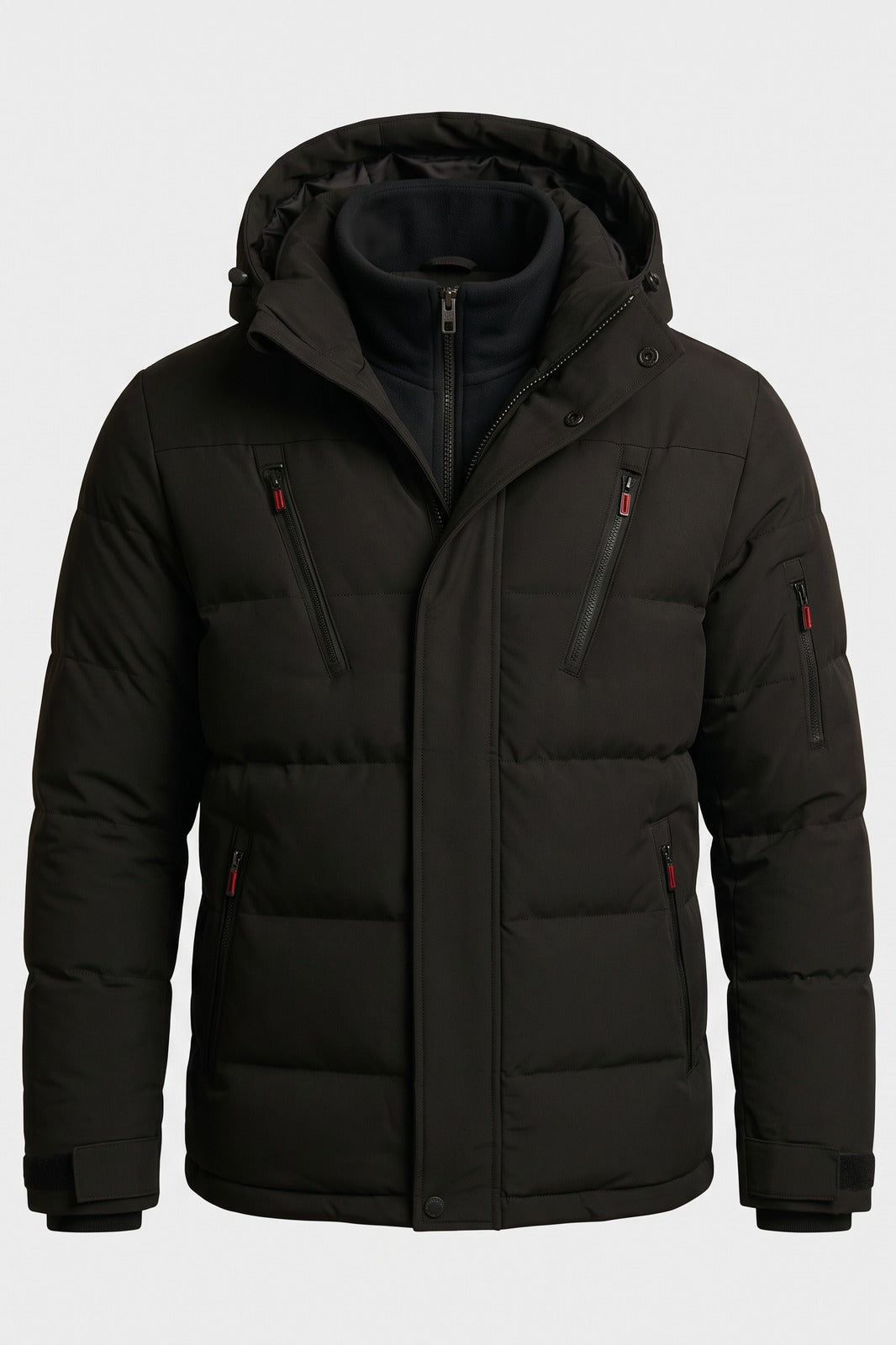 Herren Steppjacke mit Kapuze | Stehkragen — Schwarz — Packshot