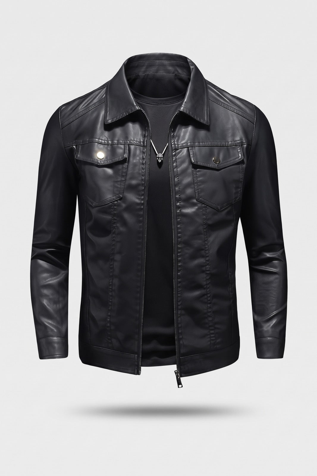 Herren Vintage Bikerjacke | Reverskragen — Schwarz — Packshot