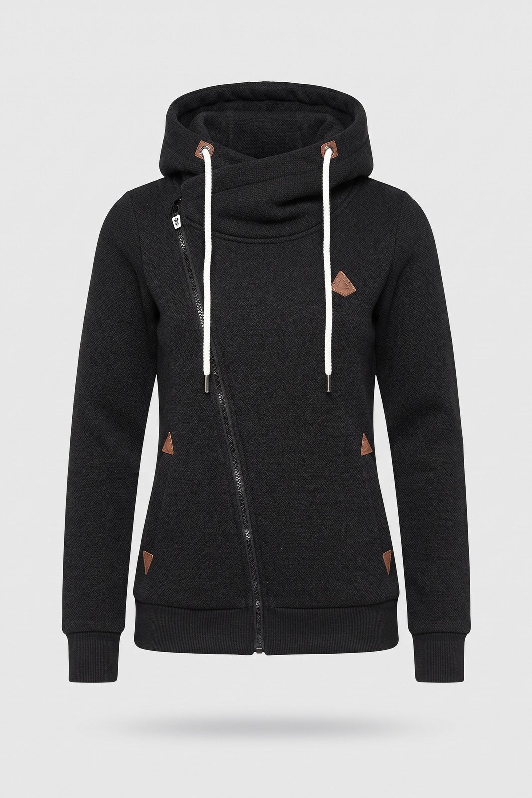 Damen Kapuzenjacke | Asymmetrischer Zip — Schwarz — Packshot