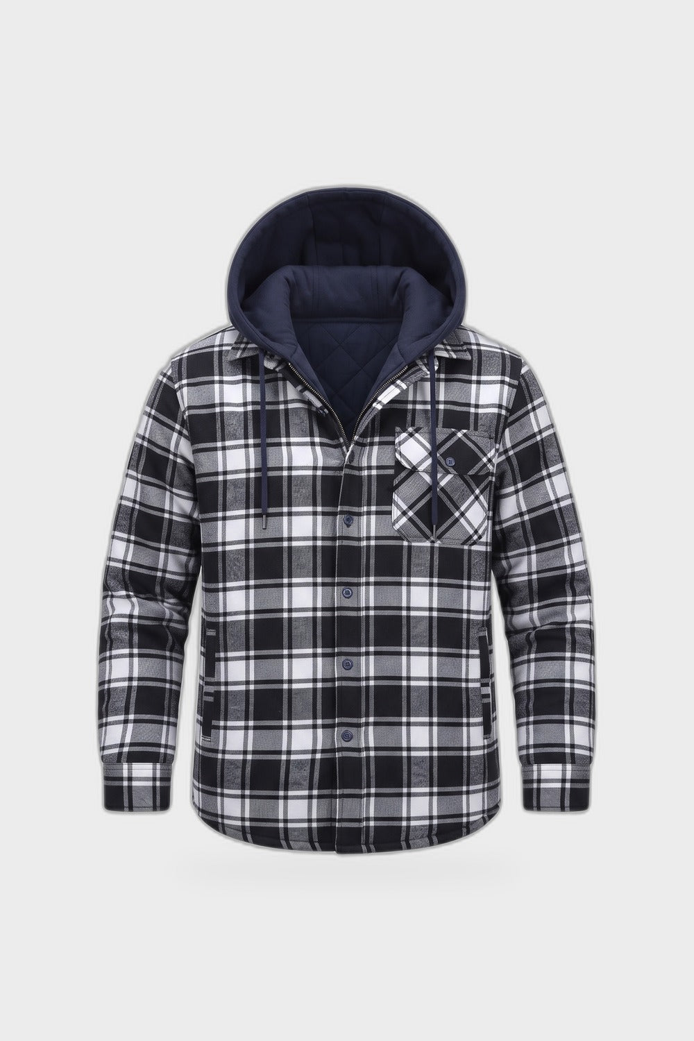 Herren Kariertes Hemdjacke | Mit Kapuze — Schwarz — Produktansicht