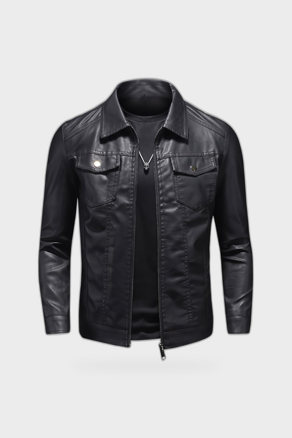 Herren Vintage Bikerjacke | Reverskragen — Schwarz — Produktansicht