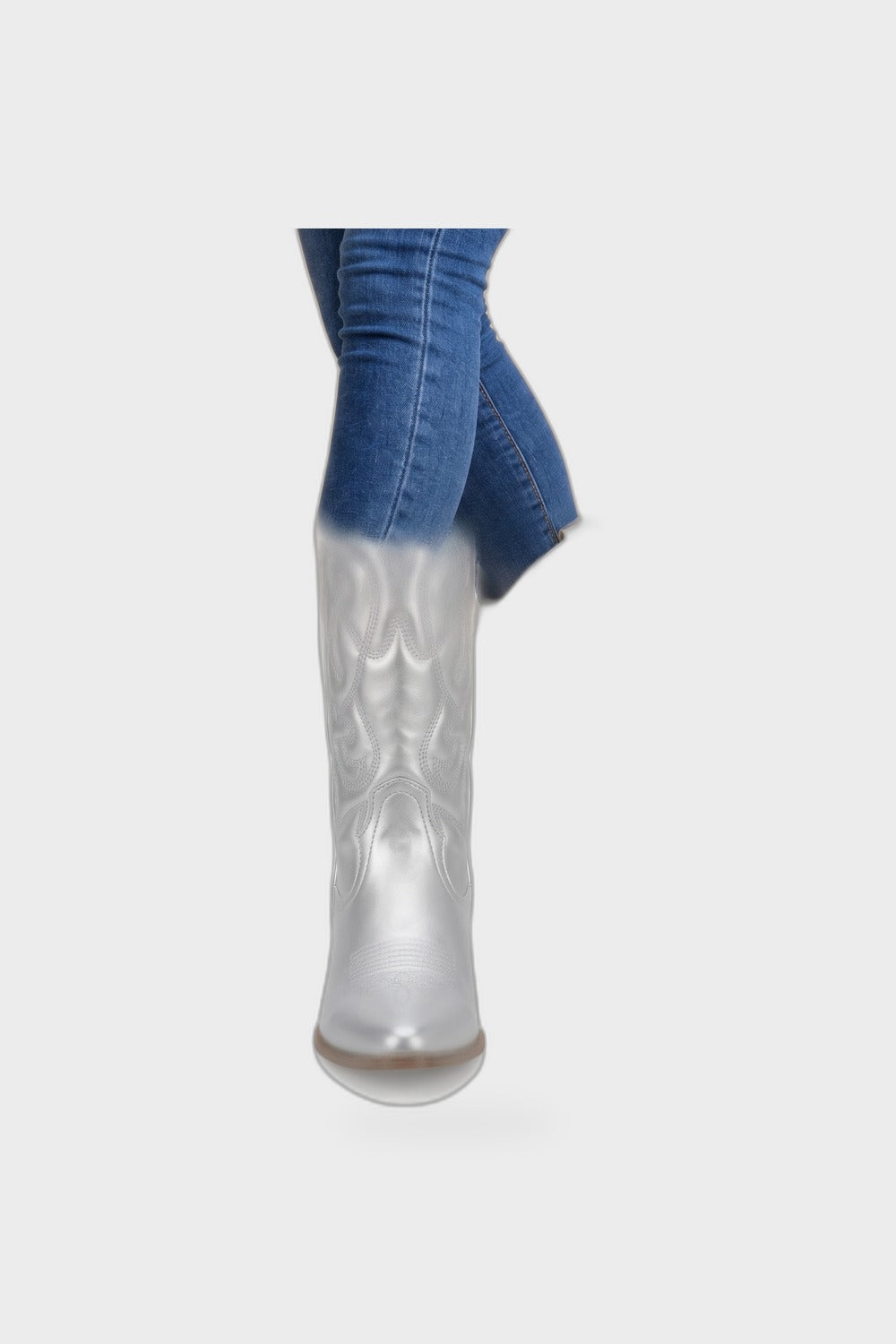 Damen Western Cowboystiefel | Blockabsatz — Silber — Produktansicht