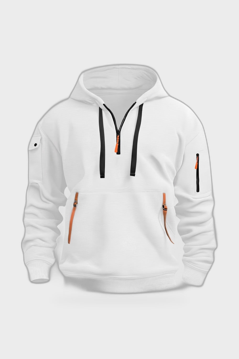 Herren Kapuzenhoodie | Taschen — Weiß — Produktansicht