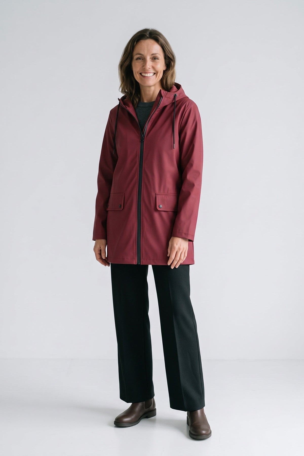 Damen Regenjacke mit Kapuze und Klappentaschen, gerader Schnitt – 10
