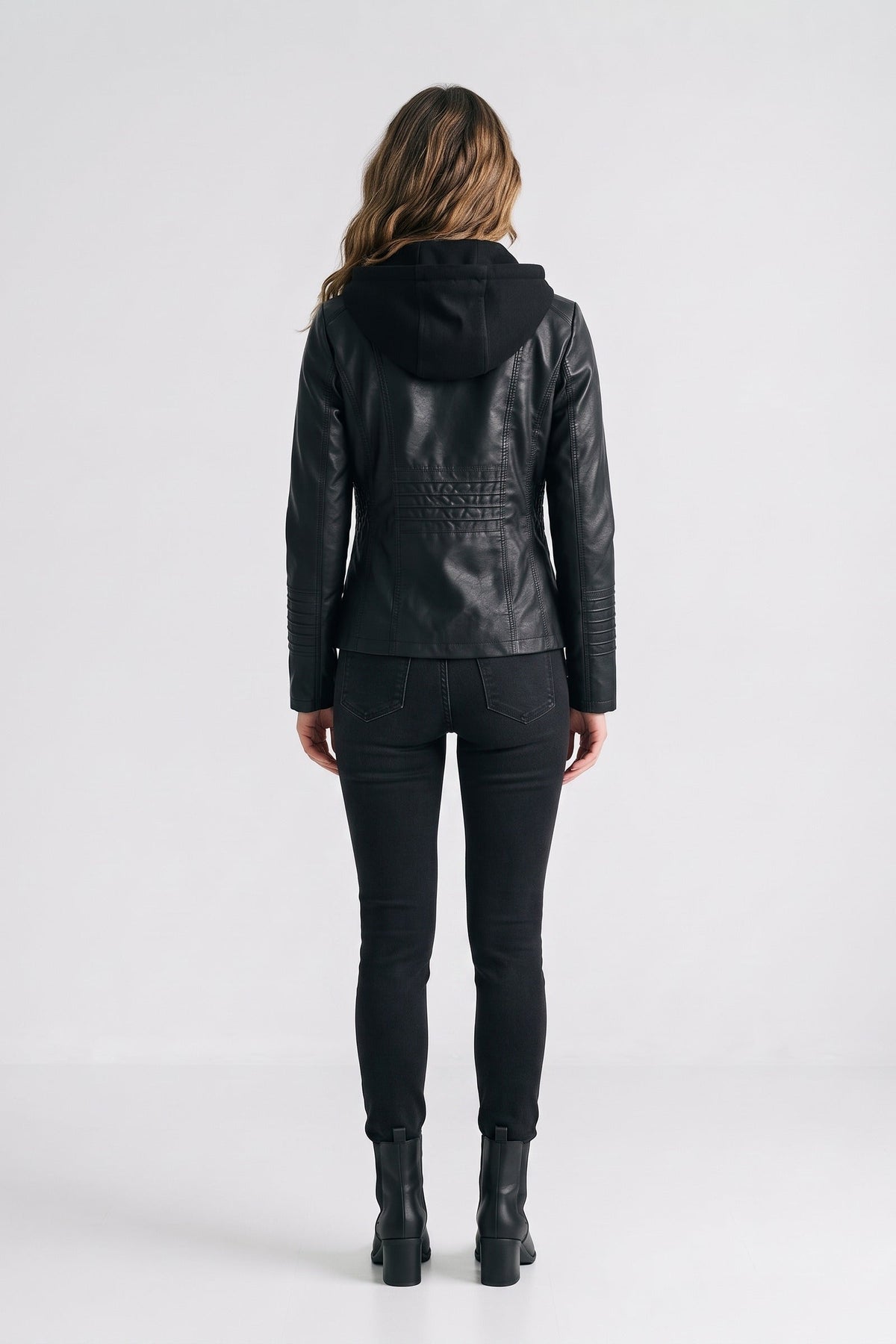 Damen Bikerjacke mit abnehmbarer Kapuze und Reißverschlusstaschen – 4