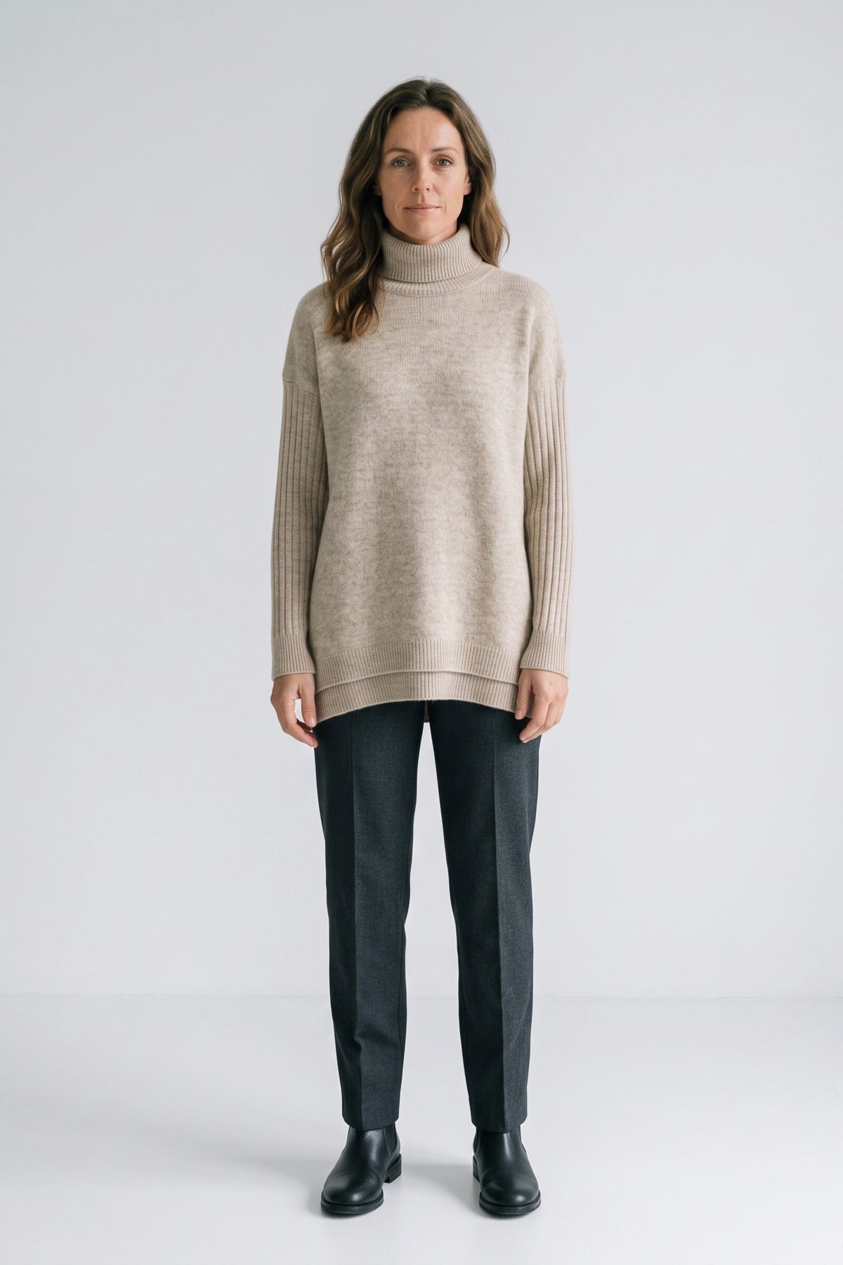 Damen Rollkragenpullover mit High-Low-Saum und Rippbündchen – 6