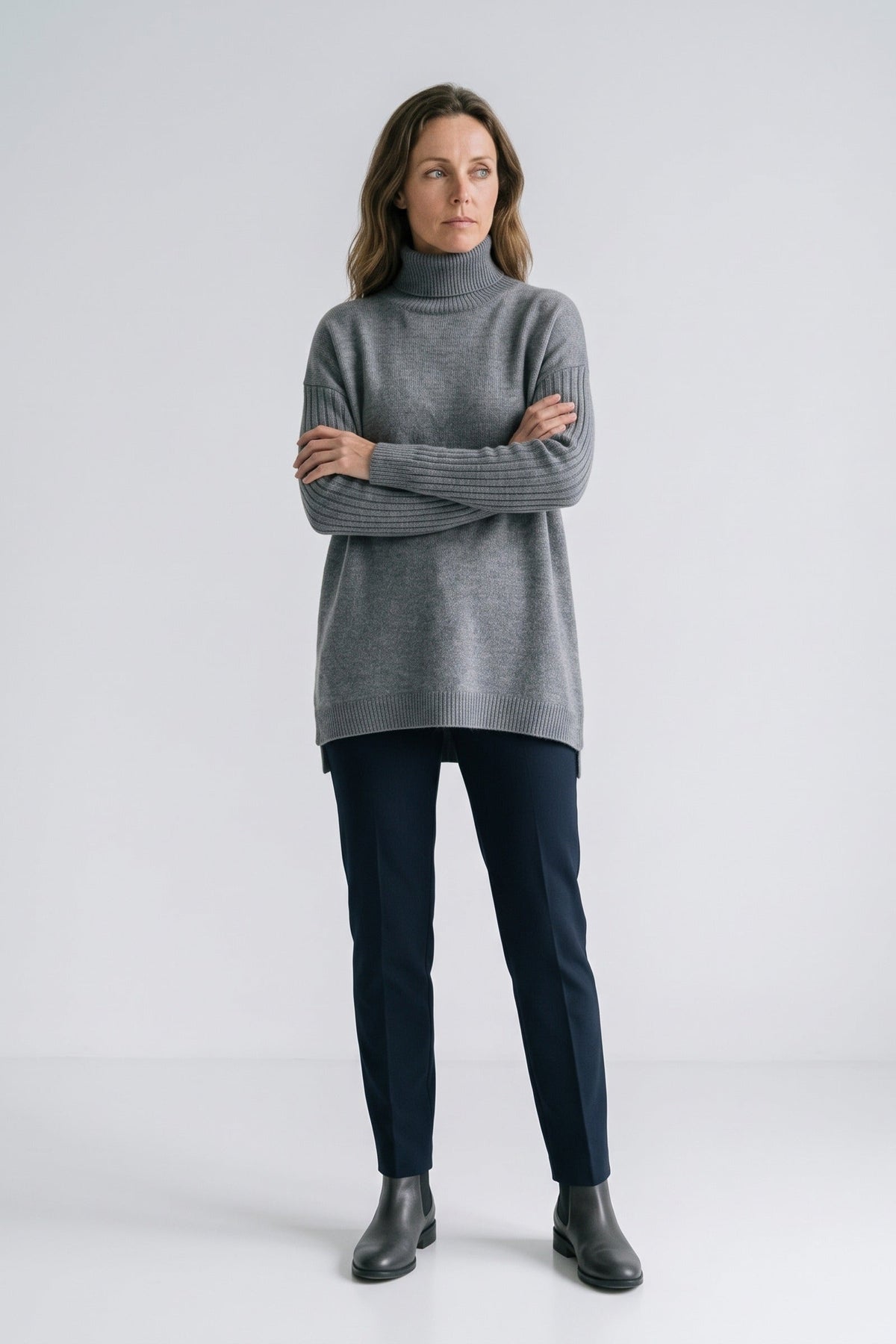 Damen Rollkragenpullover mit High-Low-Saum und Rippbündchen – 8