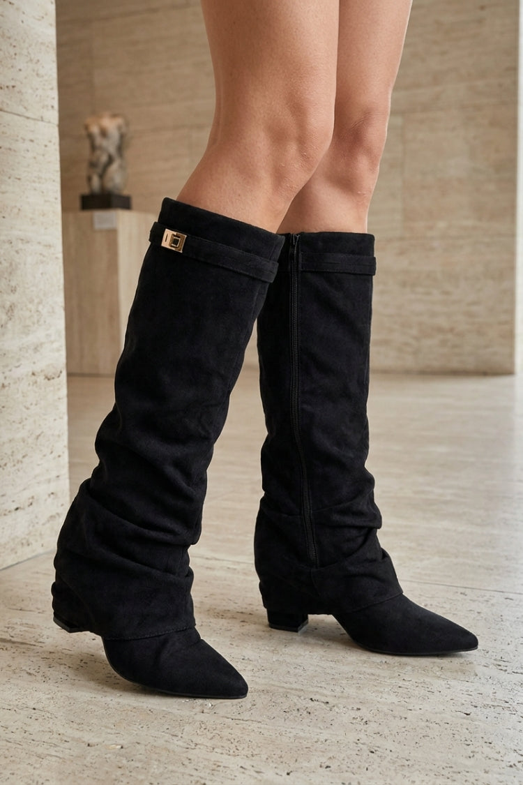 Damen Slouch-Stiefel | Spitze Zehenpartie & Niedriger Absatz