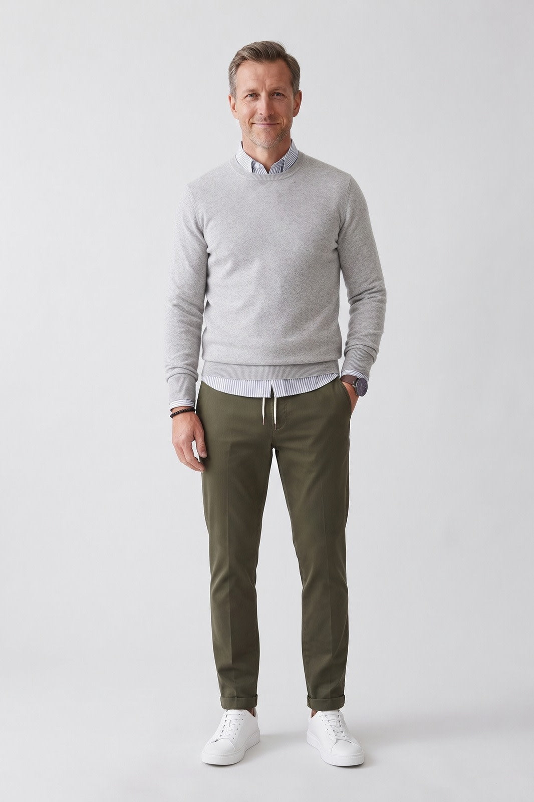 Herren Jogginghose im Chino-Stil | Tapered — Dunkelgrün — Vorderansicht — am Modell