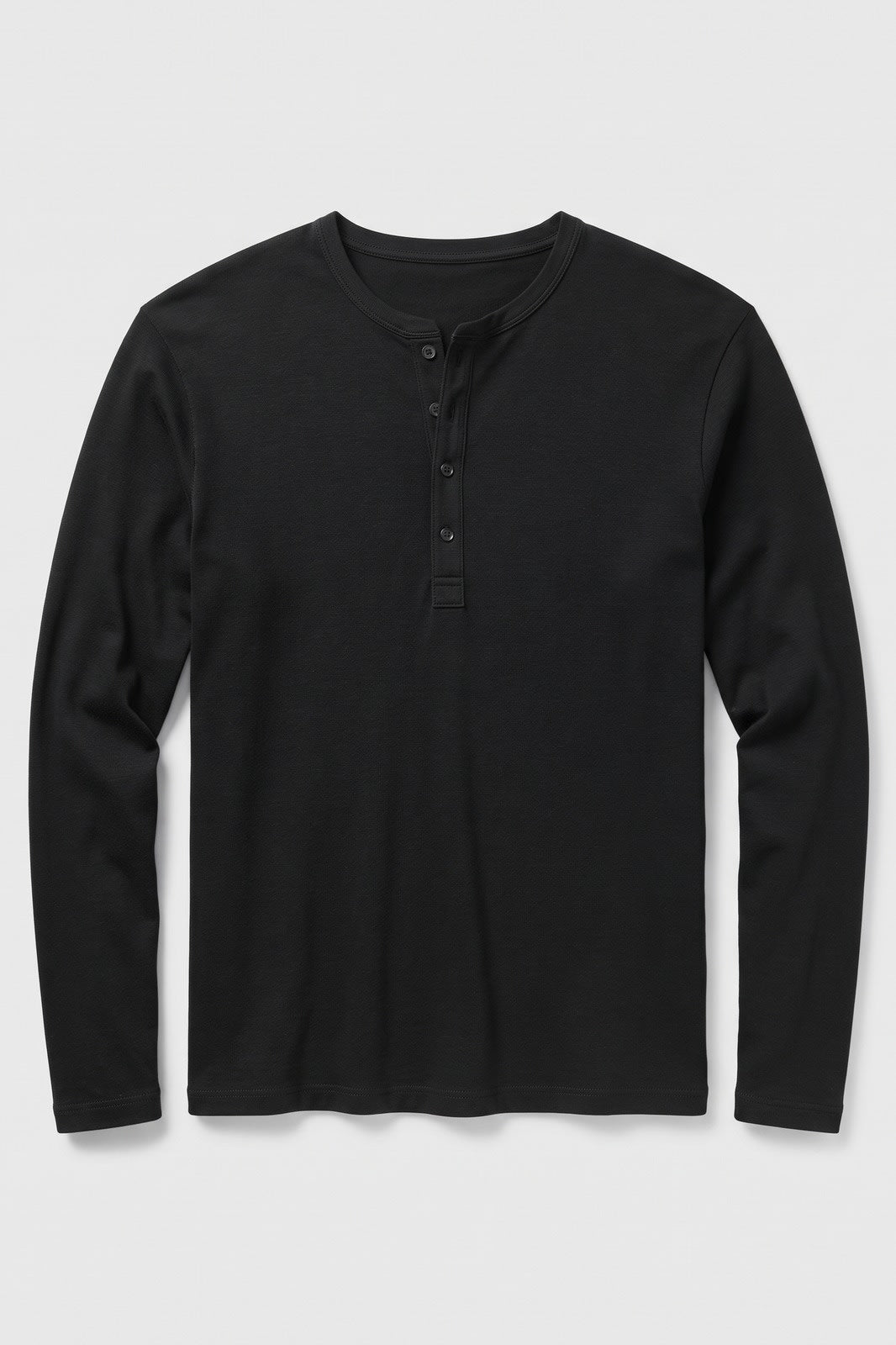 Herren Henley-Shirt | Ohne Kragen — Schwarz — Packshot