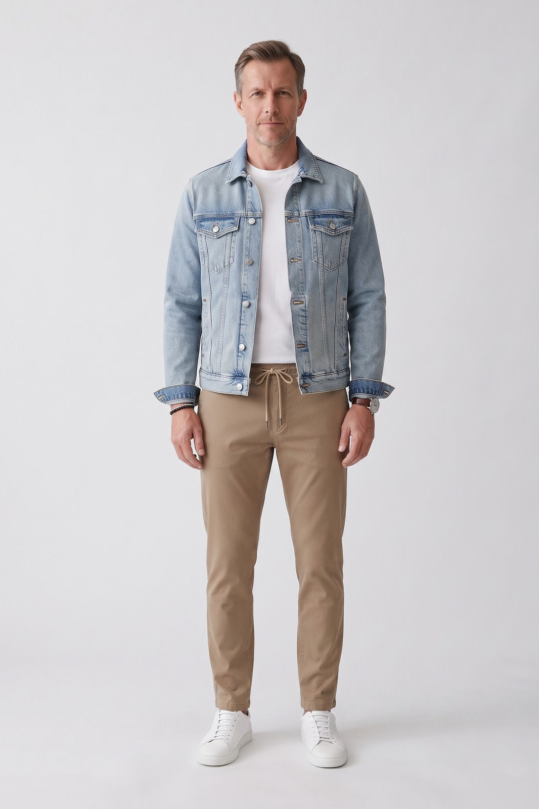 Herren Chinohose | Schmale Passform — Khaki — Vorderansicht — am Modell