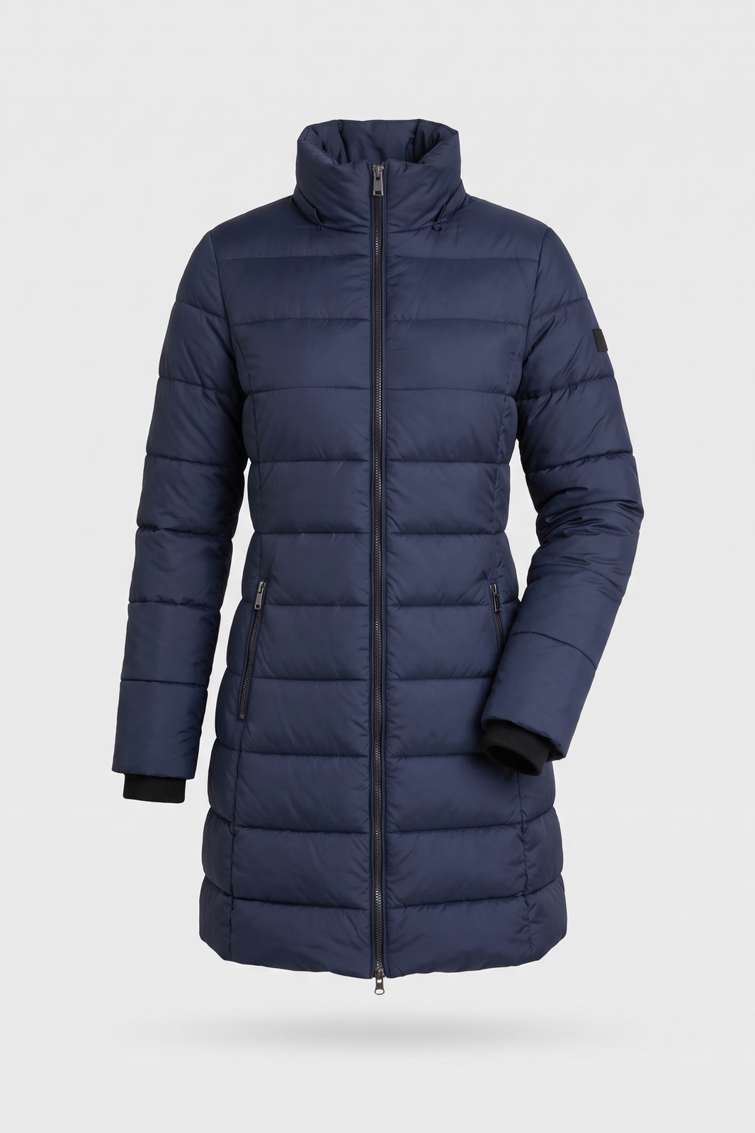 Damen Steppmantel mit Kapuze | Lang — Marineblau — Packshot