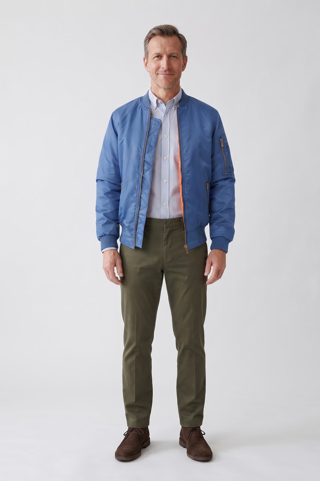 Herren Bomberjacke | Gesteppt — Blau — Vorderansicht — am Modell