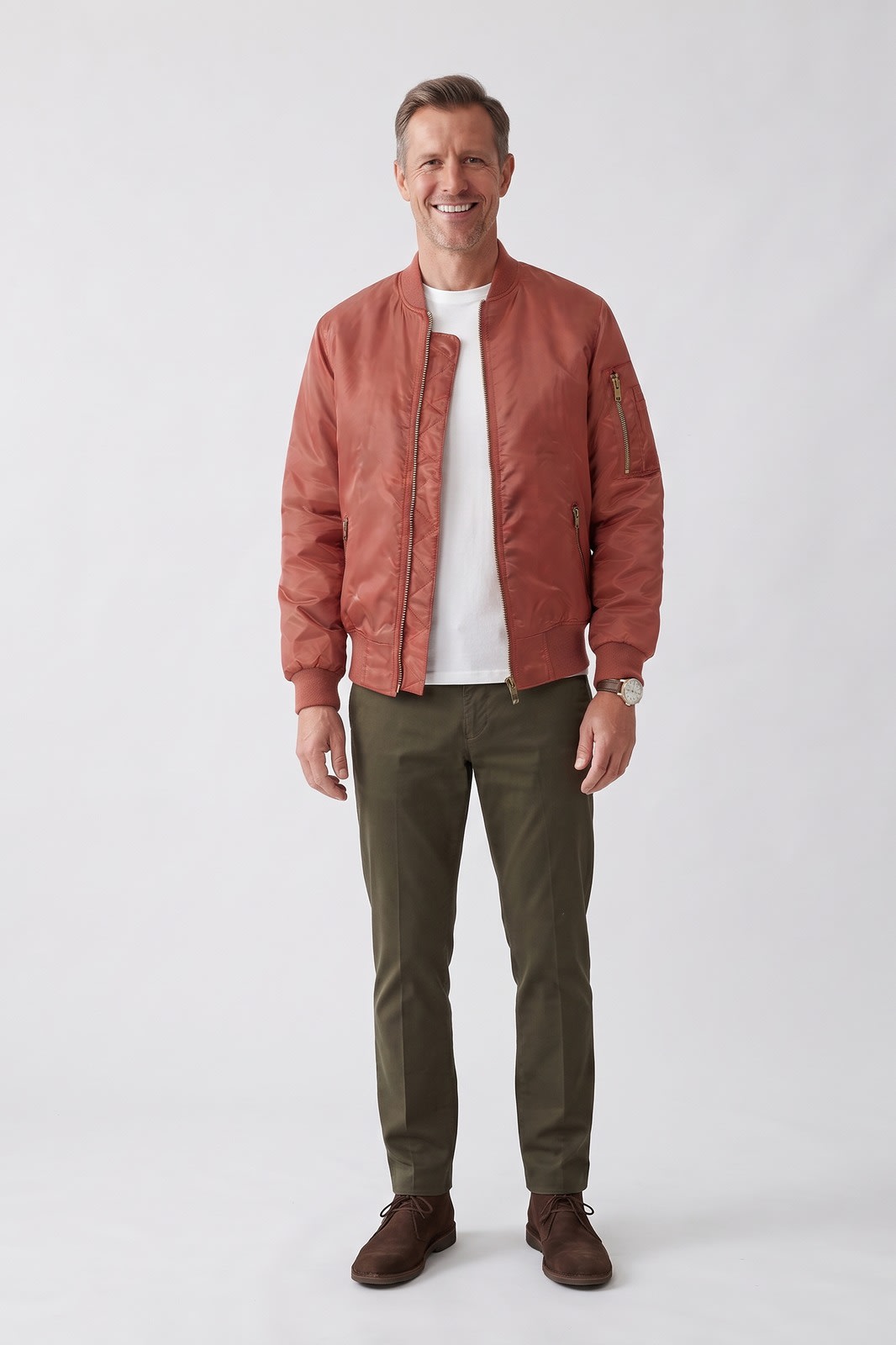 Herren Bomberjacke | Gesteppt — Orange — Vorderansicht — am Modell