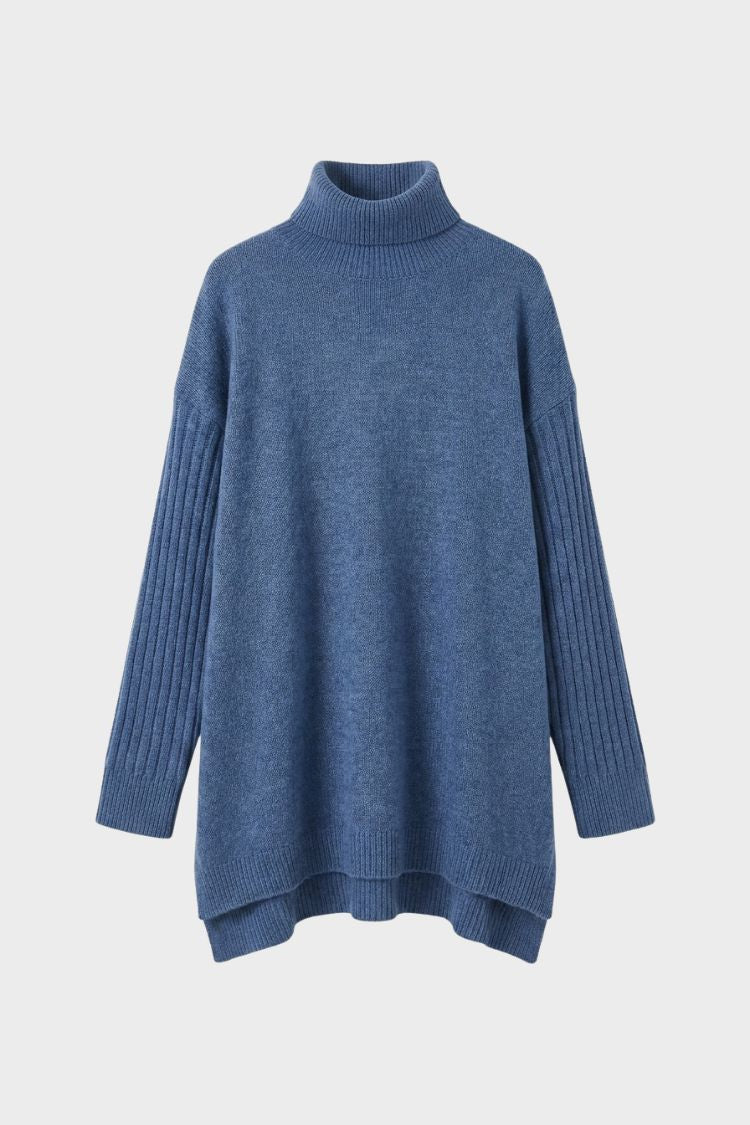 Damen Rollkragenpullover mit High-Low-Saum und Rippbündchen
