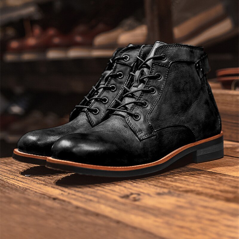 Herren Schnürstiefel mit Metallösen und Blockabsatz