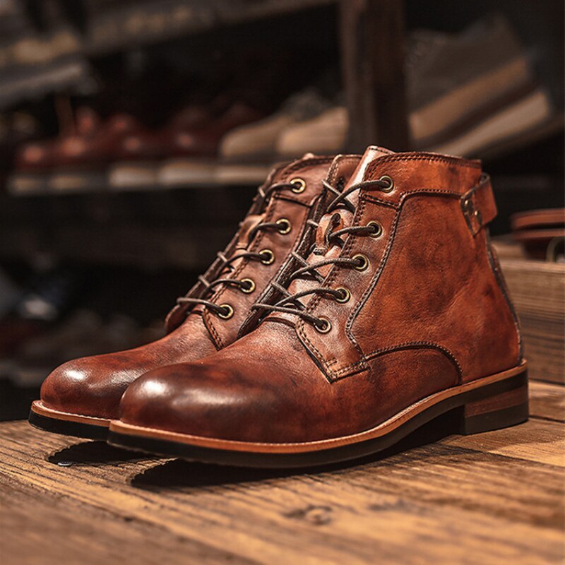 Herren Schnürstiefel mit Metallösen und Blockabsatz – 2