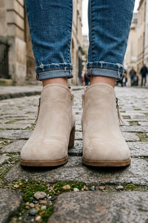 Damen Enkellaars Spitze Neus | Blockabsatz