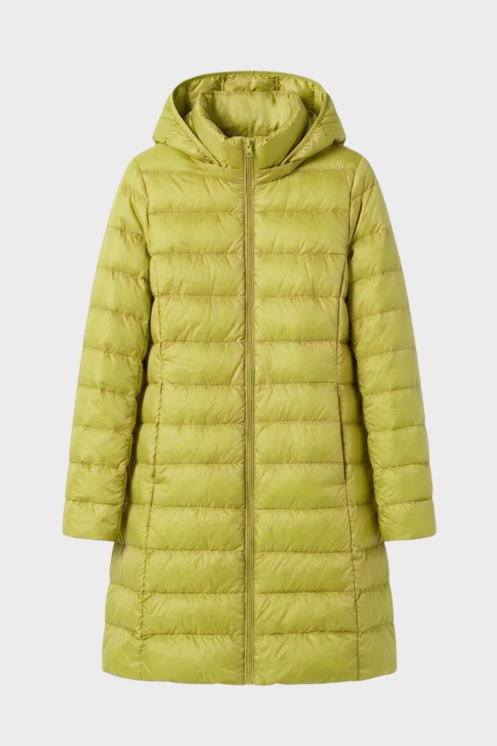Damen Langer Steppmantel | Mit Kapuze — Green