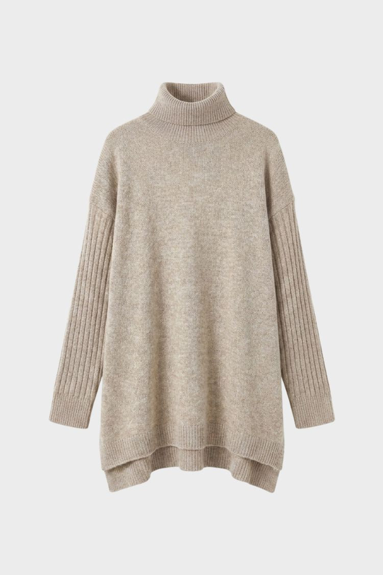 Damen Rollkragenpullover mit High-Low-Saum und Rippbündchen – 5