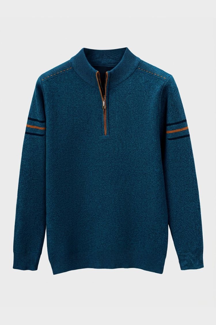 Herren Troyer-Pullover mit Stehkragen und gestreiften Ärmelakzenten