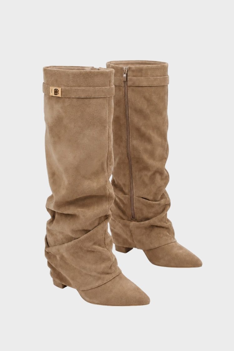 Damen Slouch-Stiefel | Spitze Zehenpartie & Niedriger Absatz