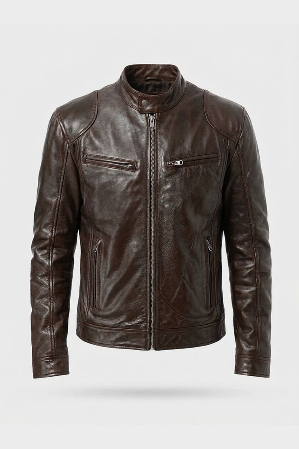 Herren Bikerjacke mit Stehkragen und Reissverschlusstaschen – 7
