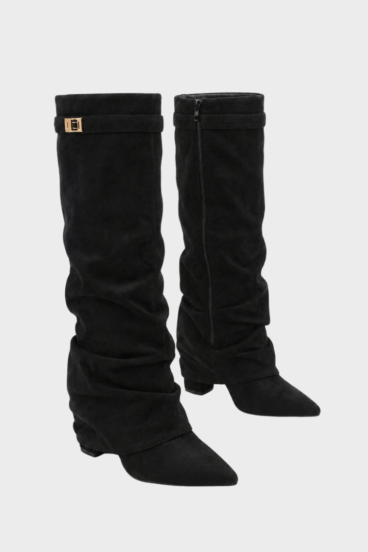 Damen Slouch-Stiefel | Spitze Zehenpartie & Niedriger Absatz