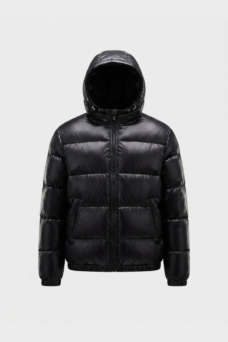 Herren Steppjacke mit Kapuze | Glänzend — Black