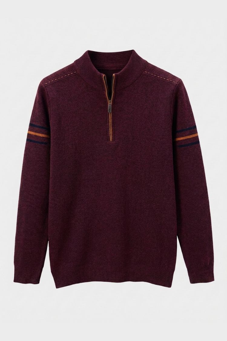 Herren Troyer-Pullover mit Stehkragen und gestreiften Ärmelakzenten – 5