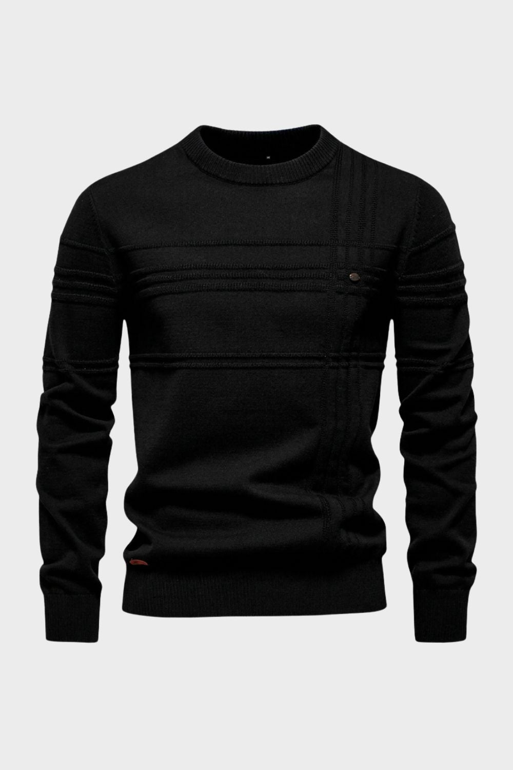 Herren Strickpullover | Gerippter Rundhals — Black