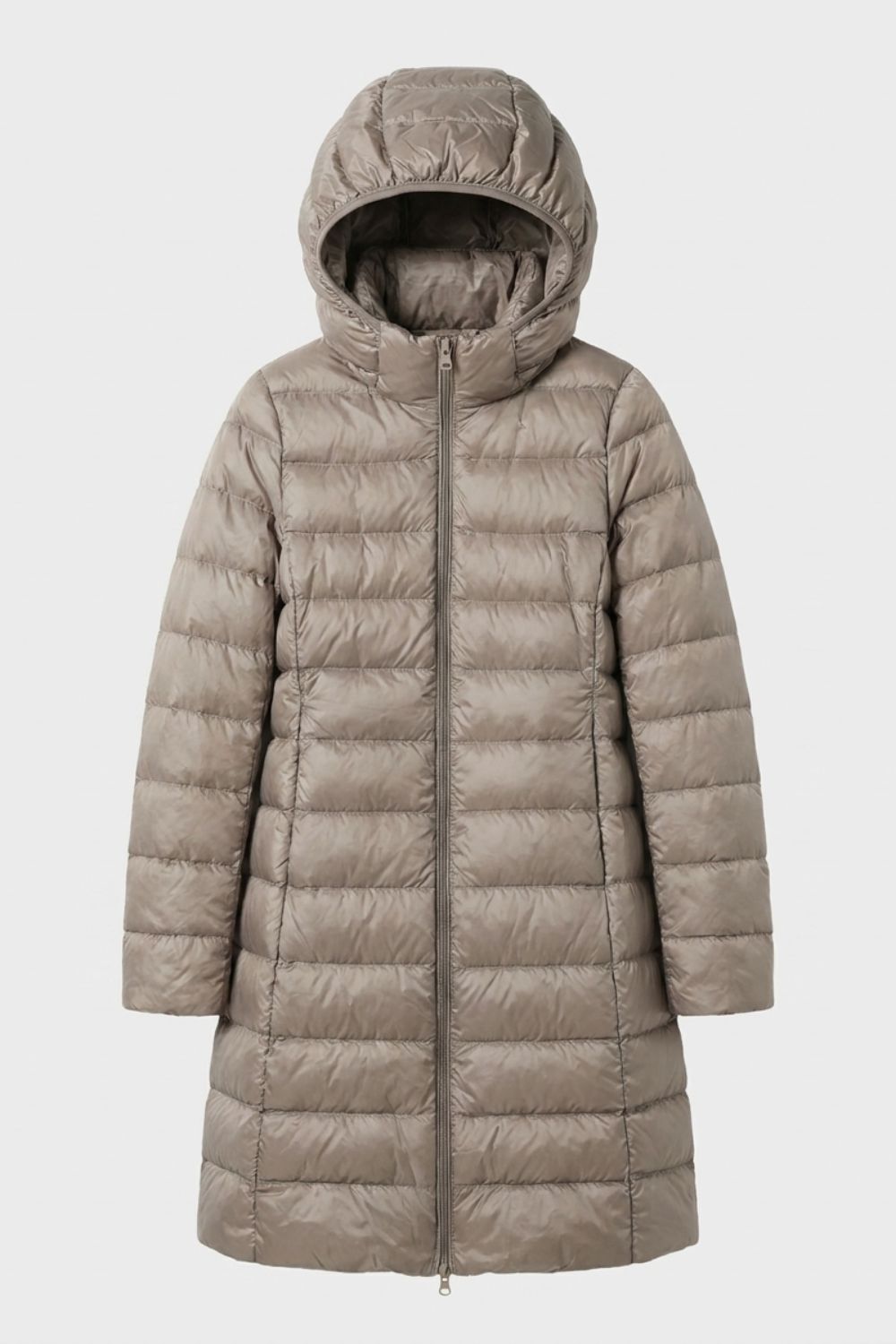 Damen Langer Steppmantel | Mit Kapuze — Khaki