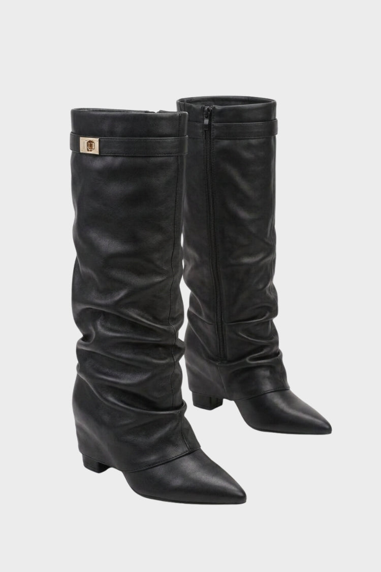 Damen Slouch-Stiefel | Spitze Zehenpartie & Niedriger Absatz