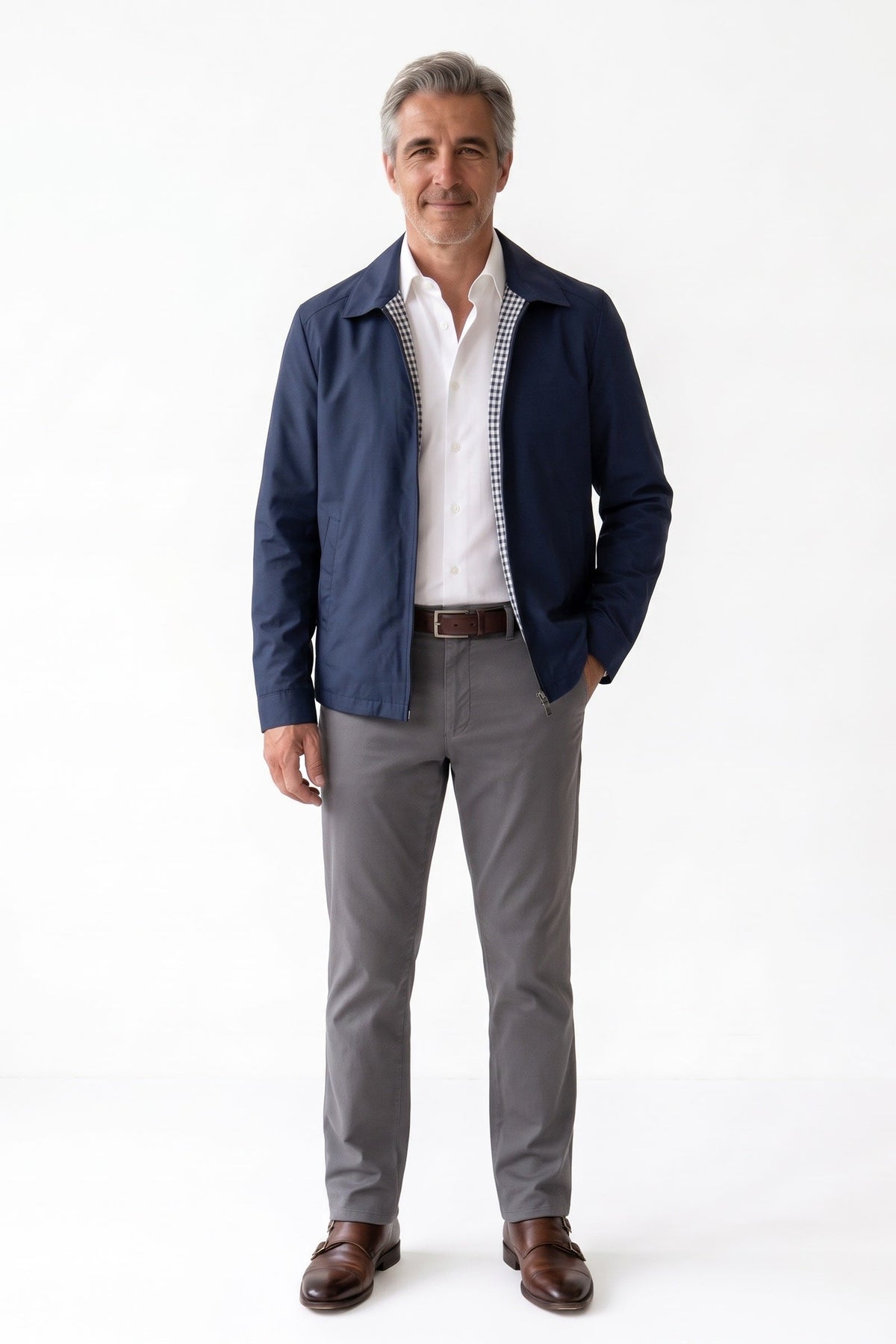Herren Harrington-Jacke mit Spread-Kragen und durchgehendem Reissverschluss – 3