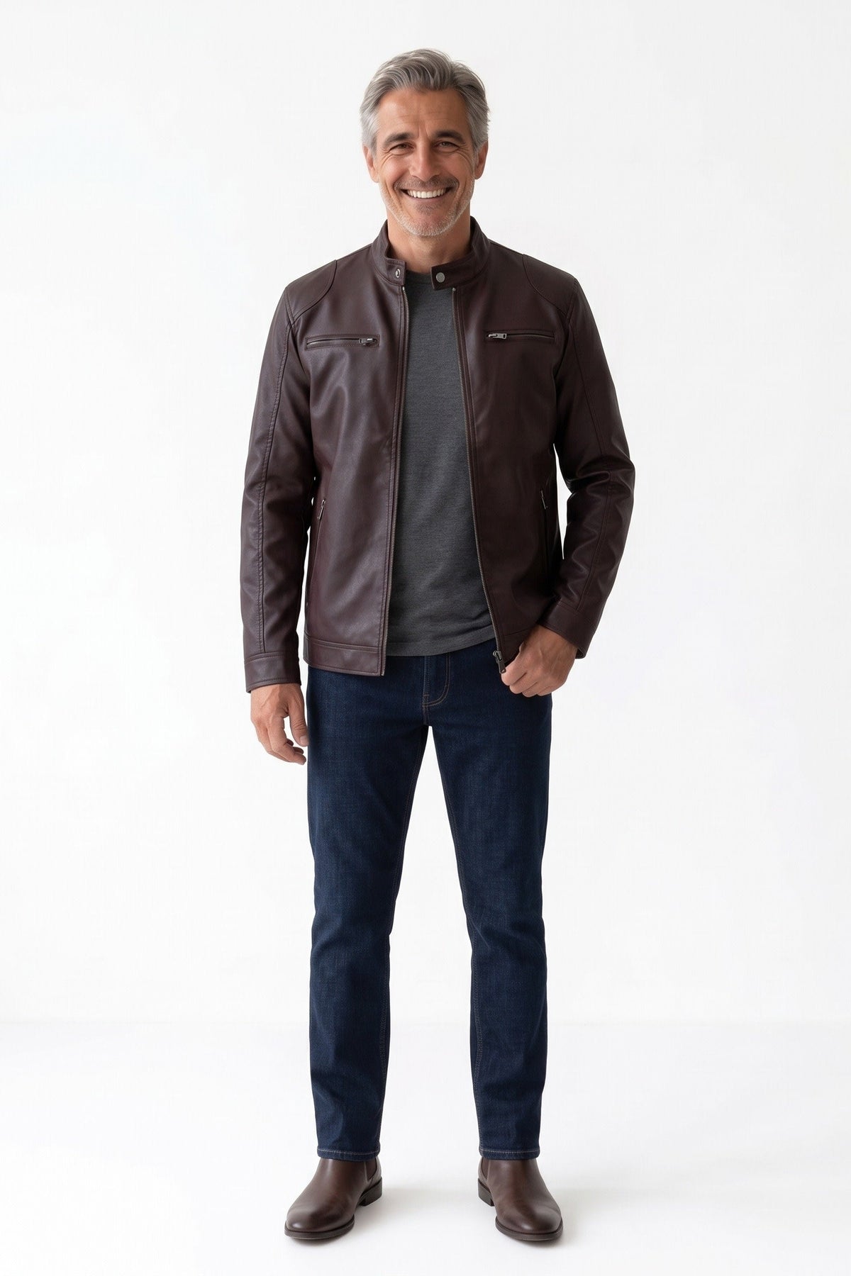 Herren Bikerjacke mit Stehkragen und Reissverschluss – 8