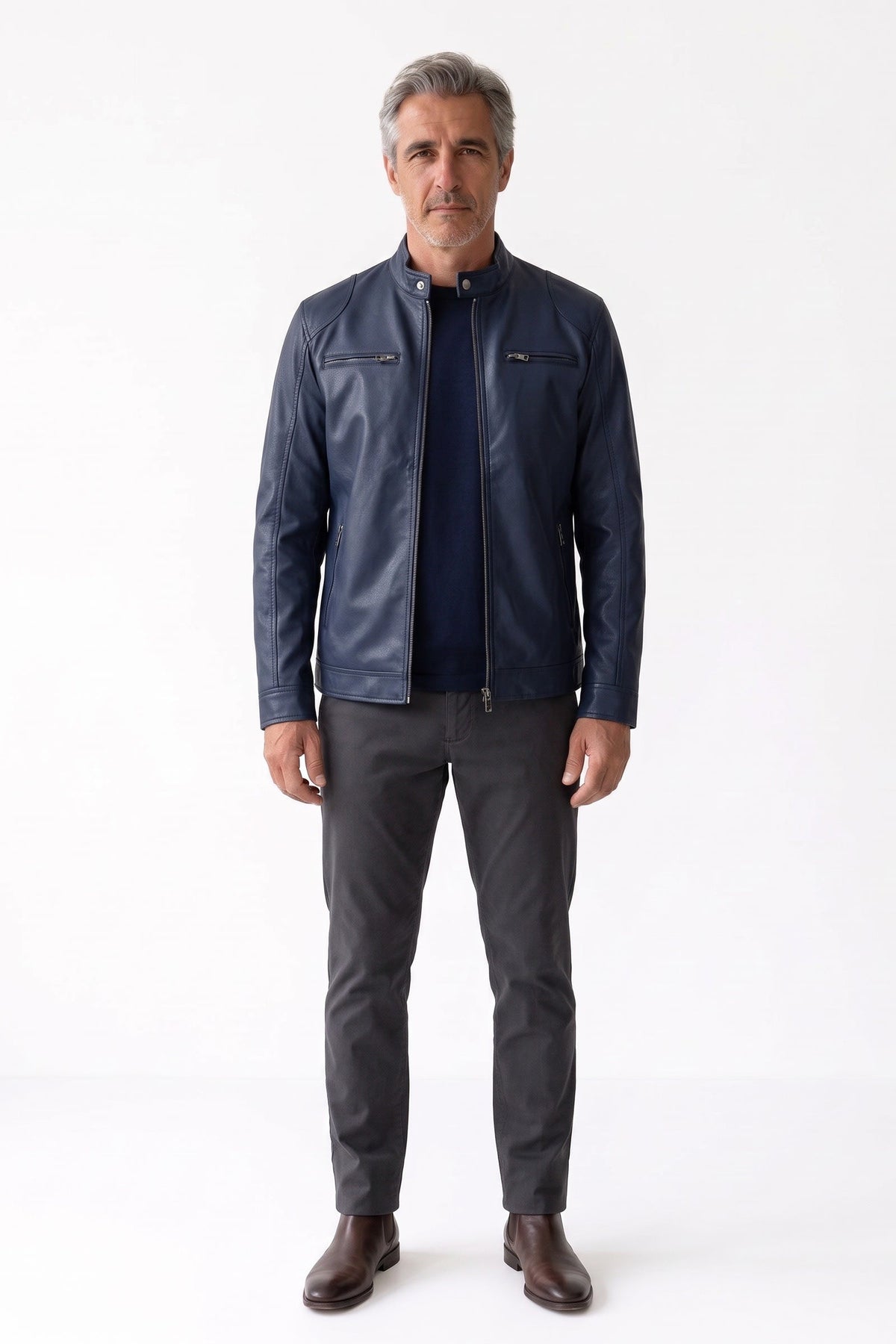 Herren Bikerjacke mit Stehkragen und Reissverschluss – 10