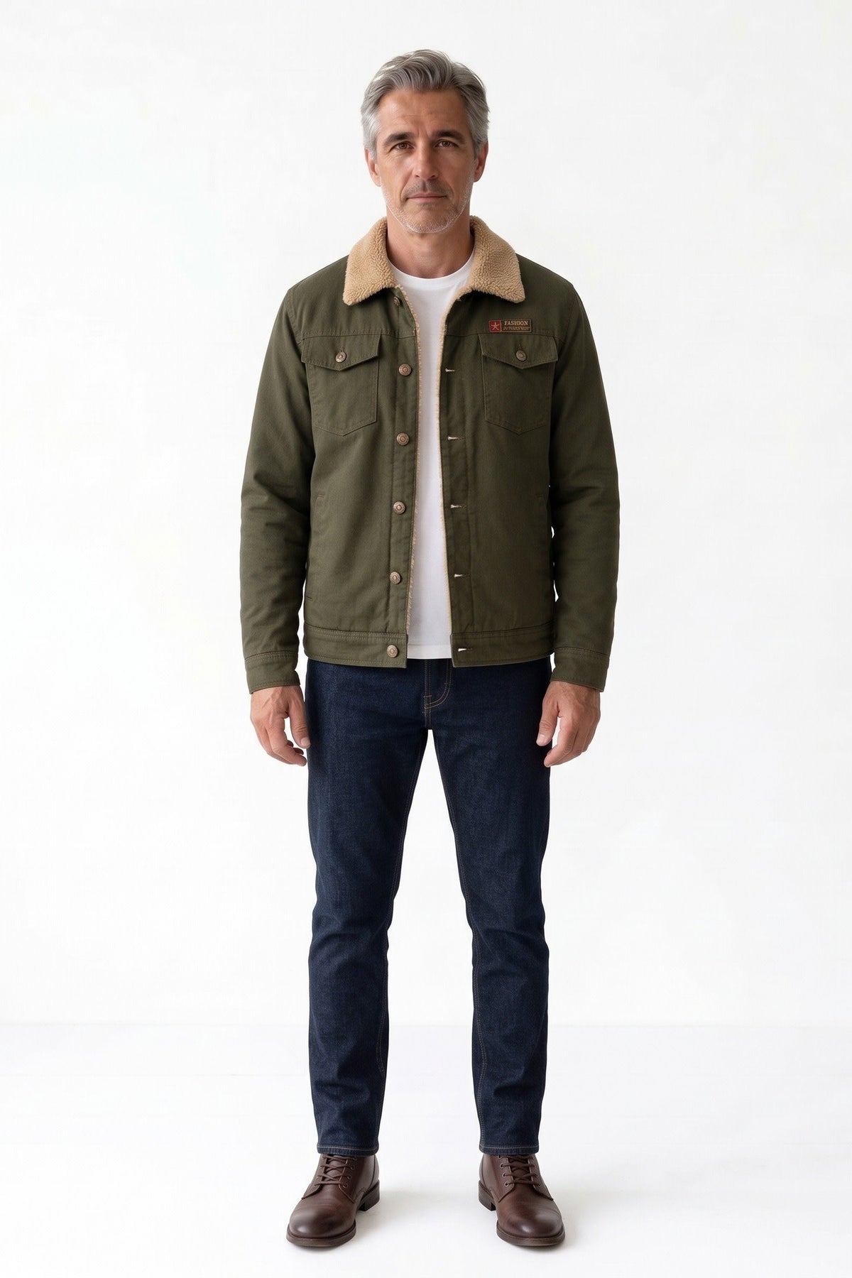 Herren Ranch-Jacke mit Kontrastkragen und durchgehendem Knopfverschluss – 3